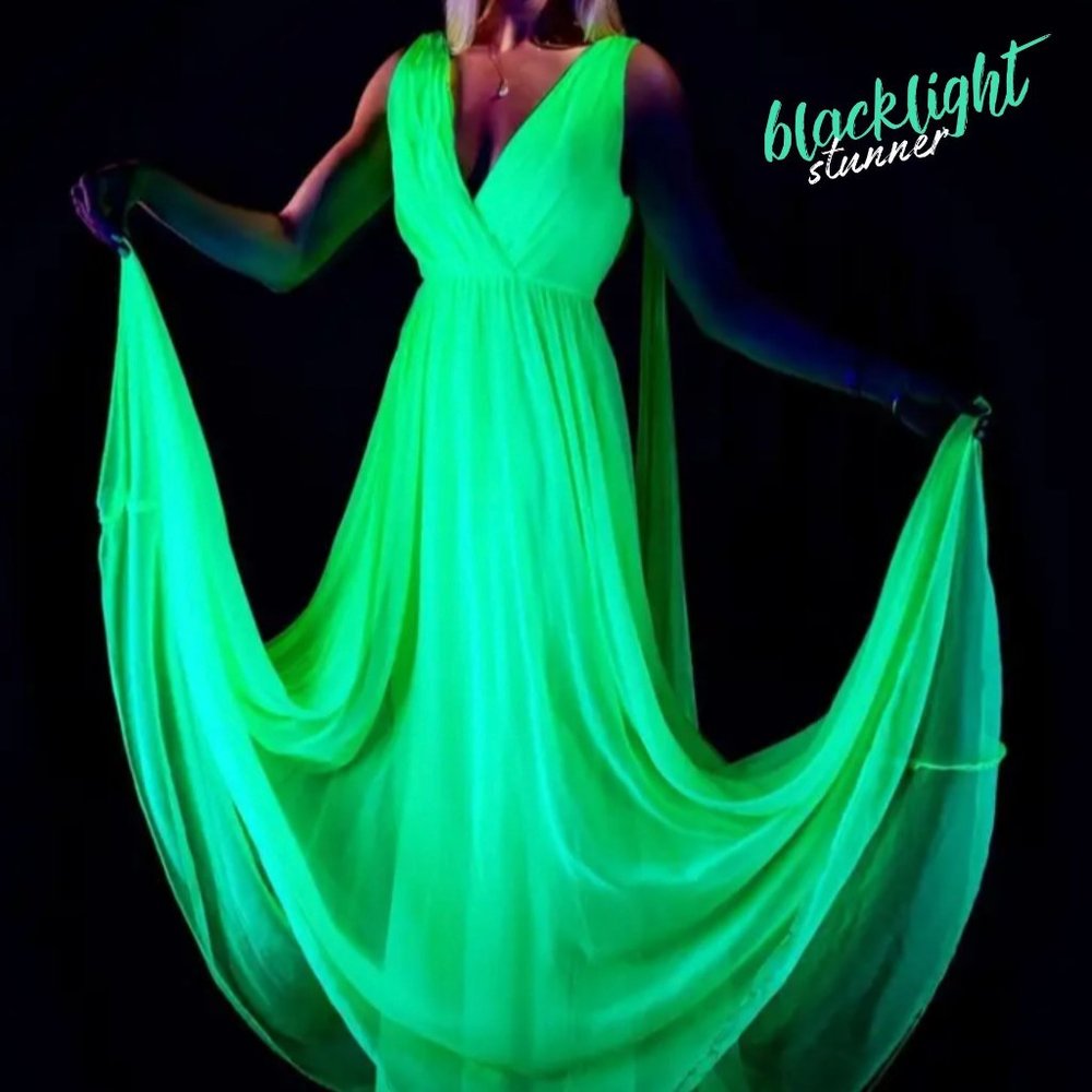 ML Monique Lhuillier Neon Pleated Chiffon Maxi Evening Gown Size US 4 - Picture 6 of 7